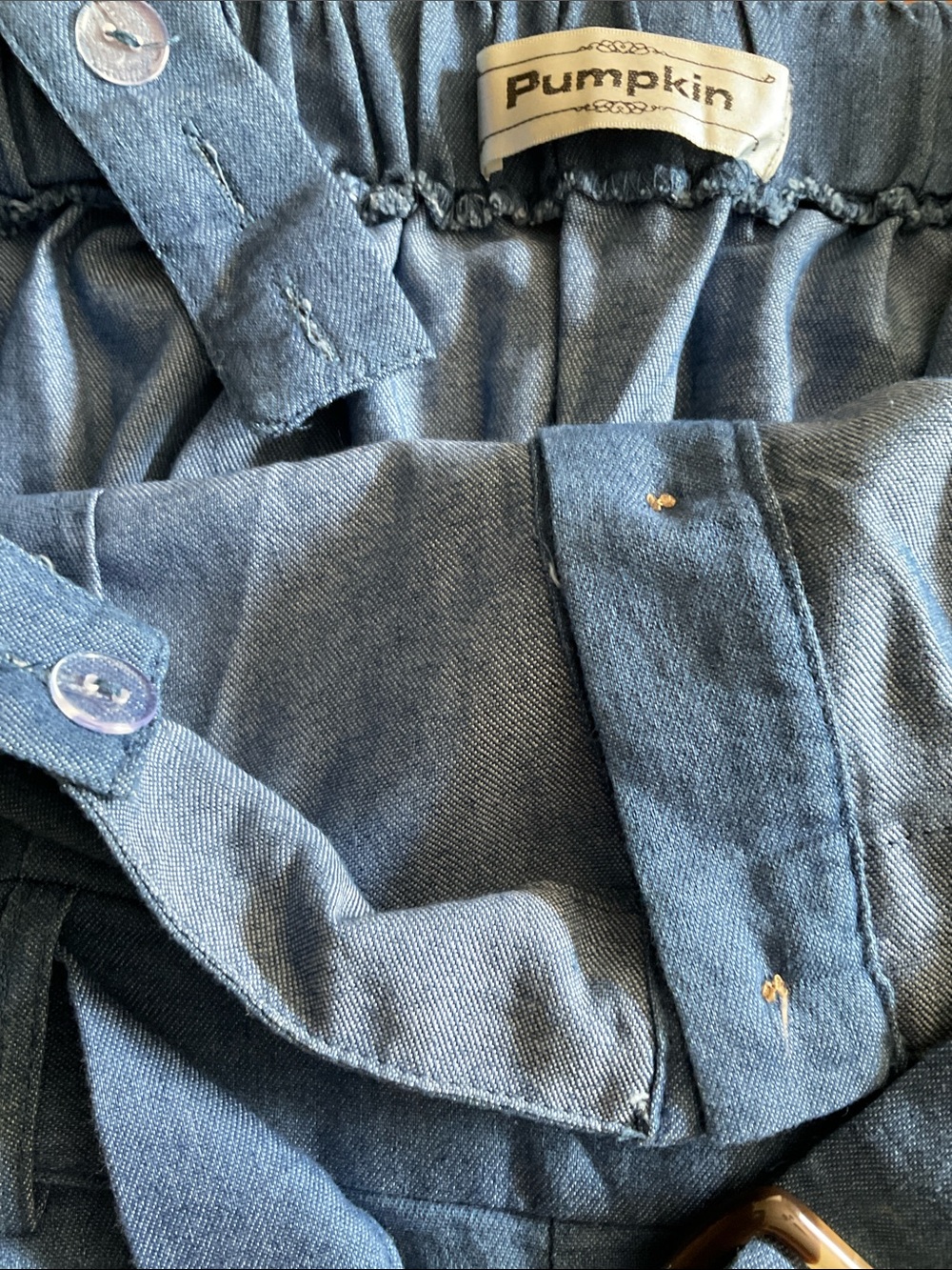 Japanese Wide Leg Jumpsuit Blue Chambray Cottagecore Pockets - Picture 6 of 7